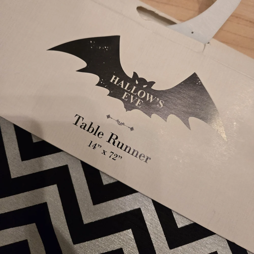 Halloween witch leg, lace, chevron table runner NWT